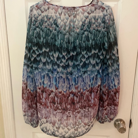 BCBG XS DUSTY ELM EVANNA Chiffon Blouse Feather - Picture 8 of 12